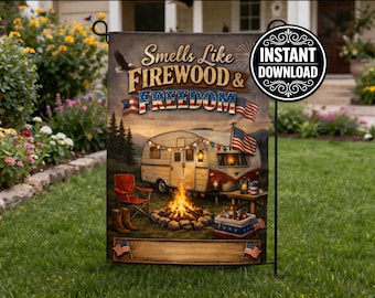 Camping Garden Flag Sublimation Design, RV Camper Decor, American Firewood Freedom (Digital Download)