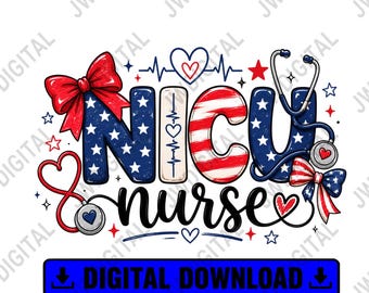 Infirmière de l'USIN patriotique png, conception de sublimation d'infirmière de soins intensifs néonatals du 4 juillet, téléchargement numérique de chemise d'infirmière des États-Unis