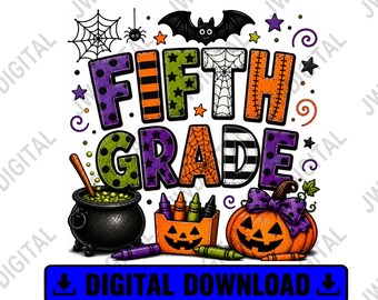 小学5年生ハロウィンシャツPNG、レトロな学校ハロウィン昇華デザイン、教師生徒Tシャツデジタルダウンロード、小学5年生PNG