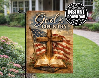 Christian American Flag Garden Flag Design, Patriotic Bible Cross (Digital Download)