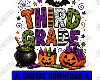 3年生ハロウィンシャツPNG、レトロな学校ハロウィン昇華デザイン、教師生徒Tシャツデジタルダウンロード、3年生PNG