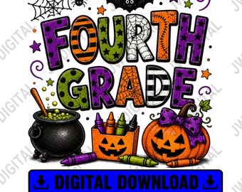 4年生ハロウィンシャツPNG、レトロな学校ハロウィン昇華デザイン、教師生徒Tシャツデジタルダウンロード、4年生PNG