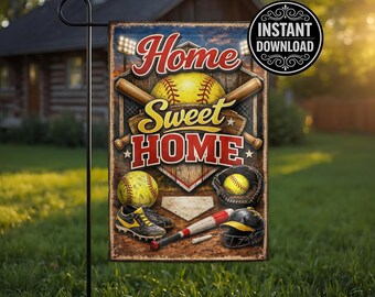Home Sweet Home Softball Garden Flag PNG, Softball Digital Download, Softball Mom, Sports Yard Flag Design, Softball Lover Sublimation File