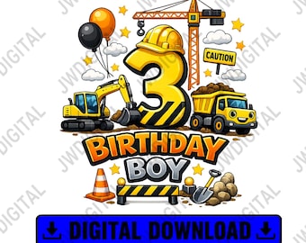 3rd Birthday Construction PNG, Construction Birthday Boy Digital Download, Dump Truck Birthday Shirt Design