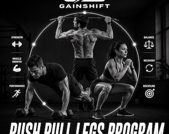Push Pull Legs Programm-PDF | 12-Wochen PPL für Anfänger | Erster Gym Split-Plan | Push Pull Beine Workout Download
