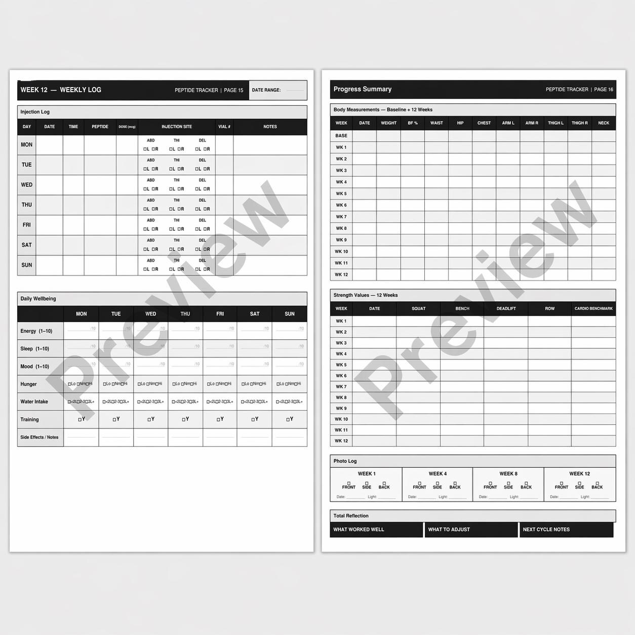 Peptide Injection Log Peptide Tracker PDF | Protocol Log & Cycle Journal | Injection Log ...
