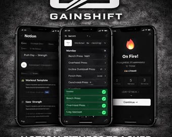 Plantilla de Notion Fitness Tracker / Planificador de entrenamiento de 12 semanas / Sistema interactivo de gimnasio / Panel de macronutrientes digital
