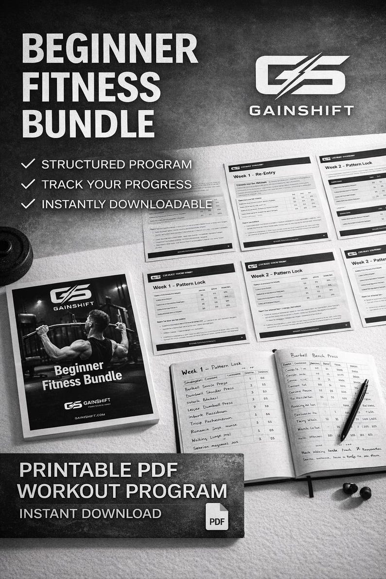 Beginner Workout Plan Printable | Starter Fitness Bundle PDF | Gym Plan for Beginners | First 4 Weeks Training System image 2