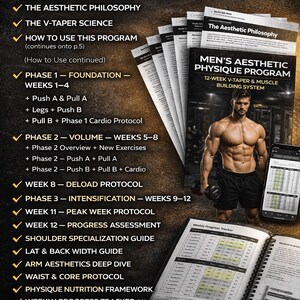 Men's Physique Program PDF | 12-Week V-Taper & Aesthetic Muscle Plan | Shoulders Arms Back | Male Gym Workout Download Bild 2