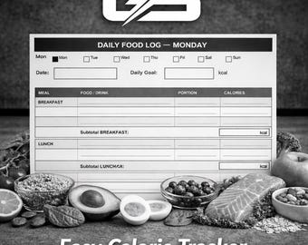 Semplice tracker di calorie in PDF / Diario alimentare giornaliero stampabile / Foglio contacalorie semplice / Diario per il monitoraggio della perdita di peso