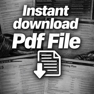 Peut inclure: Image en noir et blanc avec le texte "Instant download Pdf File" sur des plans d'entra&icirc;nement et des halt&egrave;res. Une ic&ocirc;ne blanche de document avec une fl&egrave;che vers le bas est &eacute;galement pr&eacute;sente.