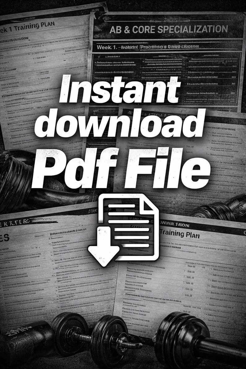 Peut inclure: Image en noir et blanc avec le texte "Instant download Pdf File" sur des plans d'entra&icirc;nement et des halt&egrave;res. Une ic&ocirc;ne blanche de document avec une fl&egrave;che vers le bas est &eacute;galement pr&eacute;sente.