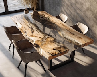 Custom Epoxy River Table Live Edge Walnut Dining Table Handmade Unique Resin Furniture Modern Home Decor