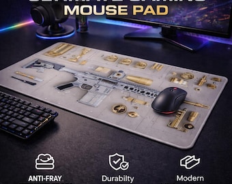 XL Gaming Mouse Pad - Premium Desk Mat, Non-Slip Rubber Base, Stitched Edges, Large Keyboard Pad, Gamer Desk Setup, Unique Rifle Blueprint