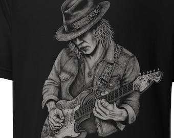 Vintage Blues Guitarist T-Shirt – Retro Monochrome Music Tee