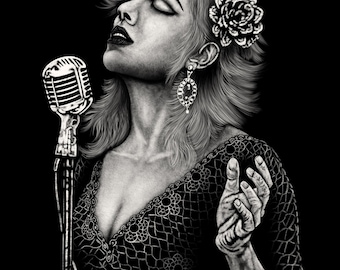T-shirt Blues Session Jazz Singer | T-shirt vintage blueszanger, soullounge divacadeau, uniseks esthetische muziekfestivalkleding