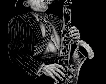 Blues Session Retro Saxophone Graphic Tee | Vintage Jazz Musician T-Shirt, Blues Player Gift, Unisex Aesthetic Music Festival Apparel