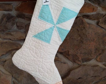 Christmas Stocking made from Antique Quilt Upcycled Free Shipping!