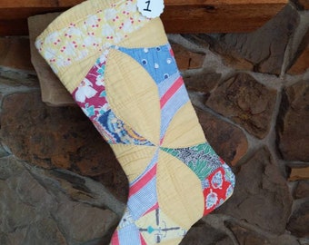 Christmas Stocking Upcycled From an Antique Quilt