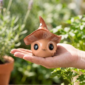 Mushroom Elf Statue, Whimsical Garden Decor, Resin Mushroom Man Figurine, Fairy Garden Accessory, Outdoor Yard Art, Grumpy Plant Pot Decor