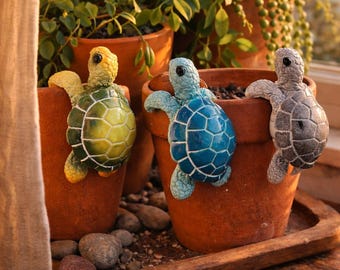 Figura de tortuga marina, decoración costera para el hogar, regalo para amantes de las tortugas, estatua de resina para jardín, adorno para casa de playa, concha con flores tropicales, regalo para mamá.