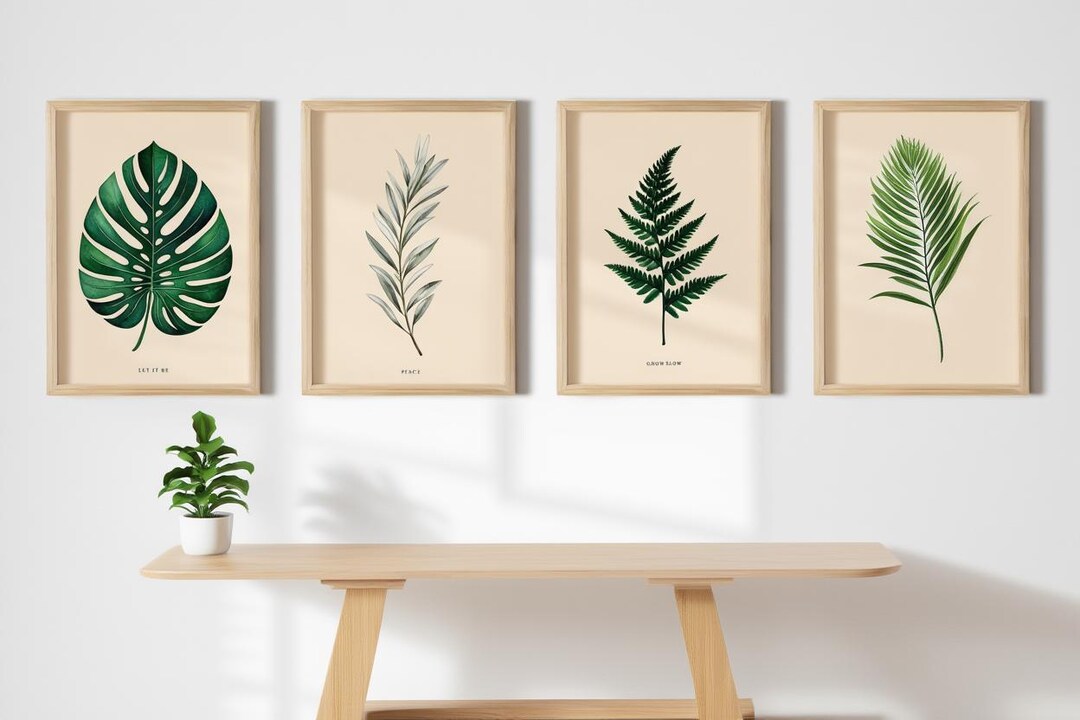 Botanical Wall Art Print Set of 17, Minimalist Plant Prints, Neutral ...