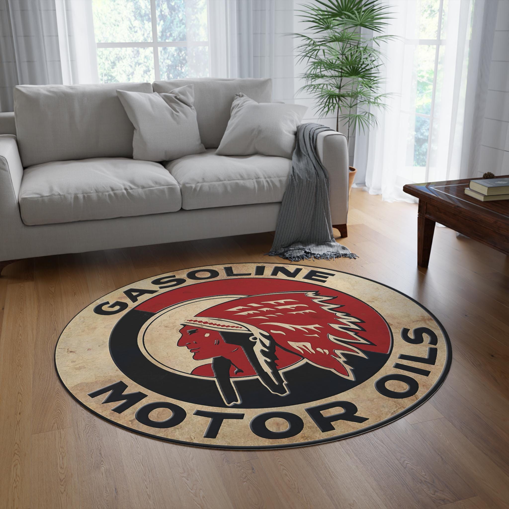 Vintage Red Indian Motor Oils Emblem Rug | Round Garage Decor Mat - Etsy