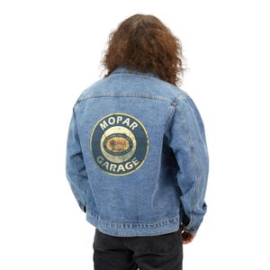 Mopar Garage logo Denim Jacket | Vintage Petrol Patch /Garage Decor/Retro/Mechanic Gift/Fathers Day/Man Cave