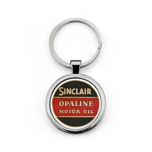 Sinclair Opaline Motor Oil  Round Stainless Steel Keychain | Vintage Gasoline Badge /Garage Decor/Retro/Mechanic Gift/Fathers Day/Man Cave