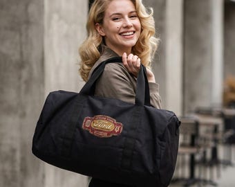 Ford Parts and Accessories Logo duffel bag | vintage car emblem, checkered strap /Garage Decor/Retro/Mechanic Gift/Fathers Day/Man Cave