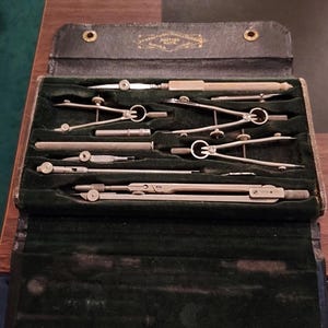 Complete A.G. Thornton Drafting Set - ICS Branded - Professional 9pc Nickel Silver Instrument Kit - Bone Handles - British Made Engineering