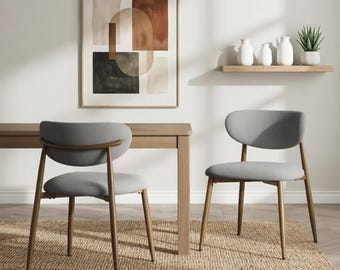 Modern Upholstered Dining Chairs with Wood Style Metal Legs, Set of 2 Ergonomic Side Chairs, Comfortable Breathable Fabric Seating