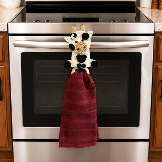 Country Cow Towel Holder | Crochet Kitchen Towel Ring | Farmhouse Kitchen Decor | Cute Country Cow Gift | Rustic Home Decor