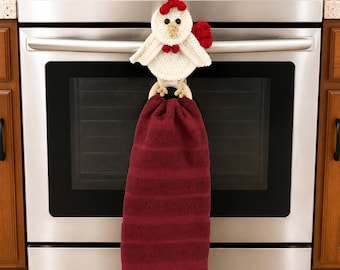 Country Chicken Towel Holder | Crochet Kitchen Towel Ring | Farmhouse Kitchen Decor | Cute Country Chicken Gift | Rustic Home Decor