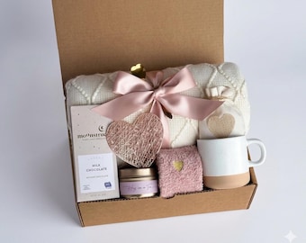 Cozy Gift Box for Women, Mom Gift Box, Mothers Day Gift Basket, Self Care Gift Basket with Blanket, Socks, Candle, Birthday Gift for Her