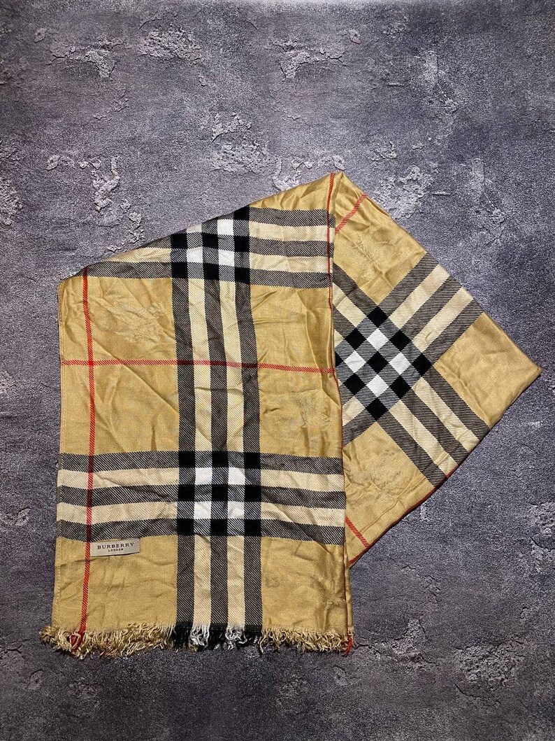 Burberry of London Large Nova Check Logo Cashmere Silk Luxury Beige ...