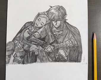 Link and Zelda Breath of the Wild: Hand-drawn Illustration