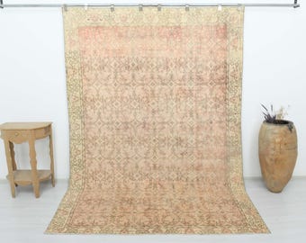 7x10 Faded Area Rug, Handmade Turkish Wool Rug, Vintage Oushak Rug, Large Neutral Rug, Anatolian Area Rug, Living Room Decor, Zt-301