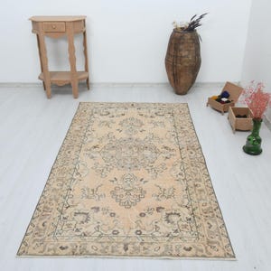 Alfombra de lana vintage de 4x7, alfombra turca, alfombra Oushak hecha a mano, decoración bohemia anatolia para el hogar, S-2551