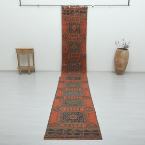 Vintage Turkish Rug 3x20, Handmade Oushak Rug, Extra Long Hallway Rug, Anatolian Vintage Rug, Zt-1290