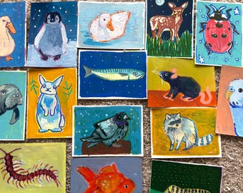 Original Critter Cards | Mixed Media Artist Trading Cards
