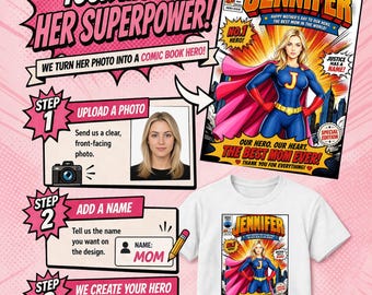 Personalized Mom Comic T-Shirt, Custom Photo Shirt, Superhero Mom Gift, Mother’s Day Gift, Comic Book Cover Tee, Custom Portrait Shirt