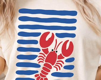 Comfort Colors Lobster Shirt, Coastal Graphic Tee, Nautical Summer T-Shirt, Beach Vacation Shirt, Seafood Lover Tee, Preppy Coastal Style