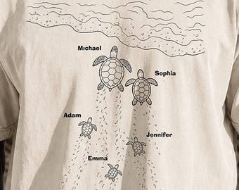 Personalized Sea Turtle Family Shirt, Custom Dad Turtle Tee, Family Name Beach Shirt, Father's Day Gift, Comfort Colors Custom Tshirt