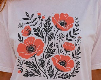 Poppy Flower Shirt, Botanical Floral Graphic Tee, Wildflower T-Shirt, Cottagecore Flower Shirt, Nature Lover Gift, Comfort Colors Tee