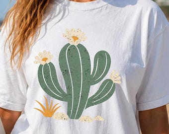 Cute Cactus Comfort Colors Shirt, Boho Desert Graphic Tee, Minimalist Cactus T-Shirt, Wildflower Cactus Shirt, Western Aesthetic Tee