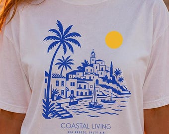 Coastal Living Comfort Colors Shirt, Beach Graphic Tee, Coastal Grandma Aesthetic Shirt, Seaside Summer T-Shirt, Ocean Lover Gift