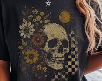 Comfort Colors Floral Skull Shirt, Vintage Skull Graphic Tee, Botanical Skull T-Shirt, Boho Gothic Shirt, Grunge Aesthetic Tee
