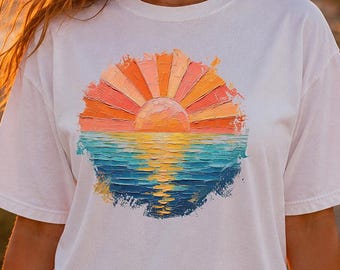 Sunset Ocean Shirt, Comfort Colors Beach Tee, Coastal Summer Graphic T-Shirt, Ocean Sunset Shirt, Beach Vacation Tee, Summer Gift