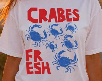 Crabs Fresh Comfort Colors Shirt, Coastal Crab Graphic Tee, Nautical Seafood T-Shirt, Maryland Blue Crab Shirt, Retro Beach Vacation Tee